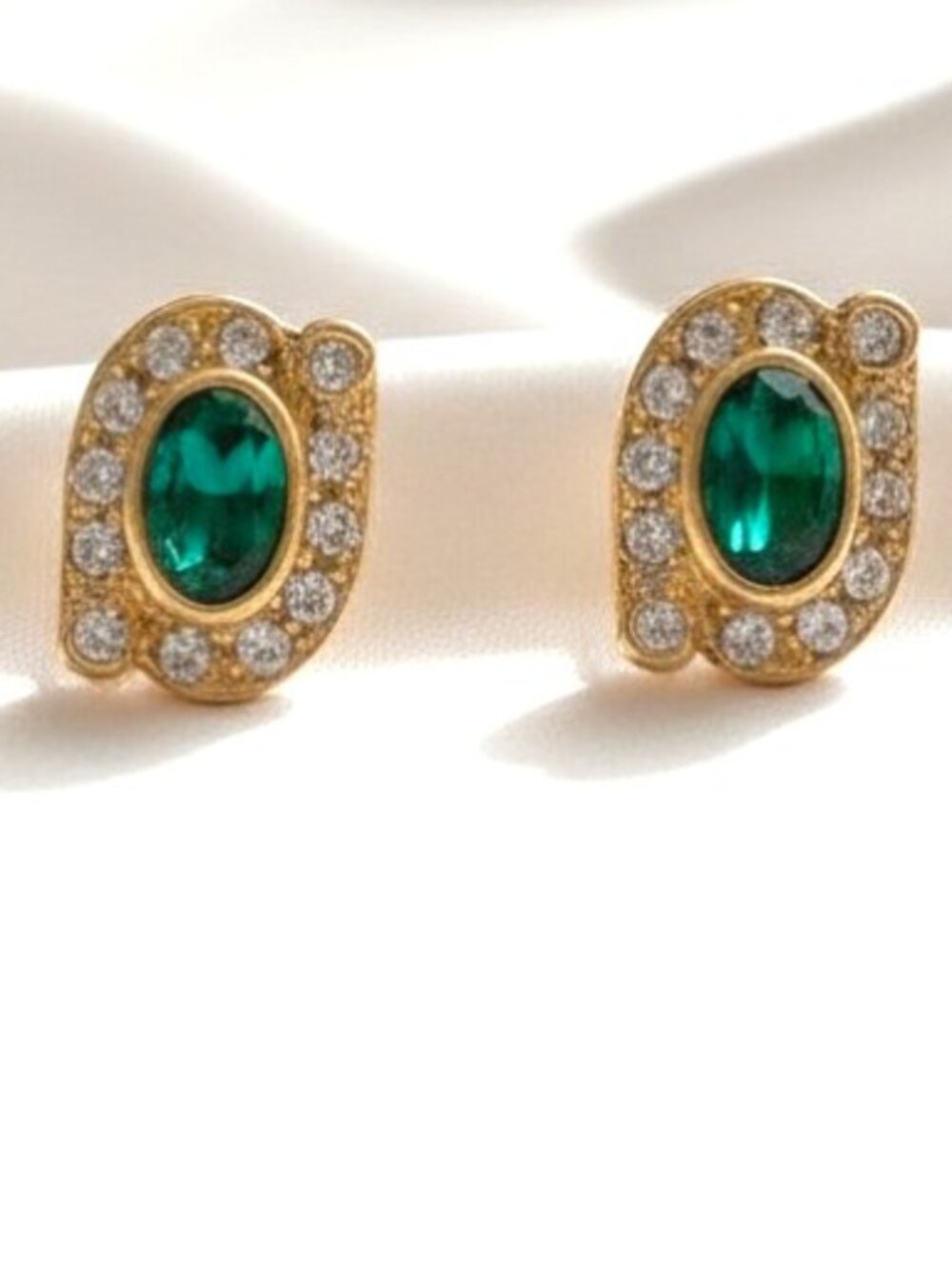 Gold-Tone Emerald Green Crystal Stud Earrings